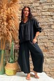 Annie Cushion Cotton Barrel Culotte Pant Black